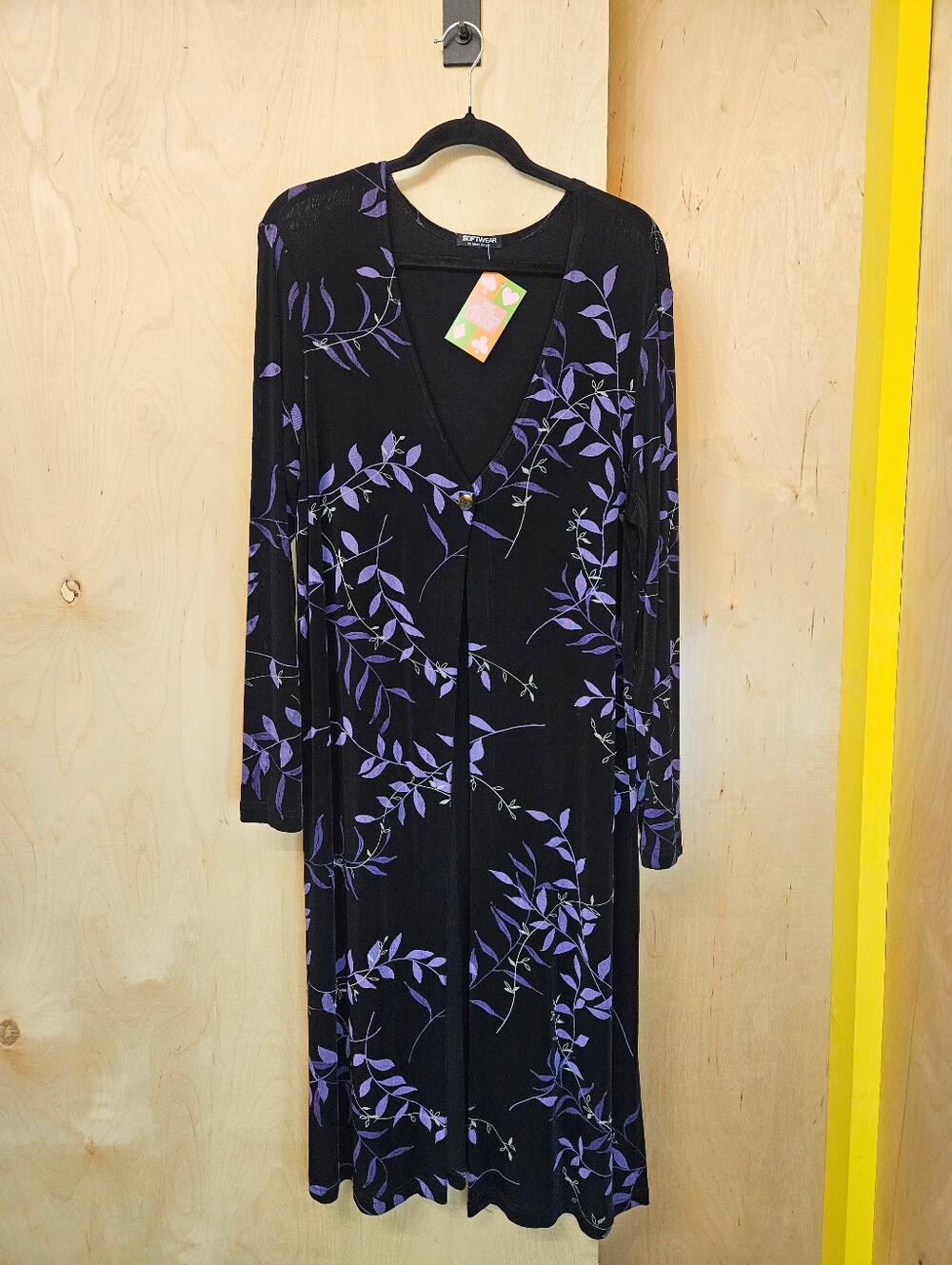 Y2K Black / Purple Leaf Print Stretchy Slinky Cardigan Duster